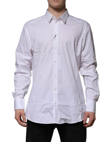 Dolce & Gabbana White Cotton GOLD Long Sleeves Dress Shirt - Hilstor