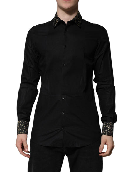Dolce & Gabbana Black Cotton GOLD Long Sleeves Dress Shirt - Hilstor