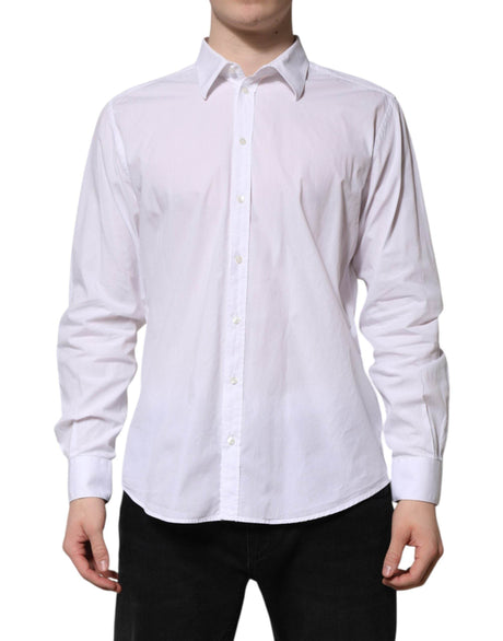 Dolce & Gabbana White Cotton STAFF Long Sleeves Formal Shirt - Hilstor