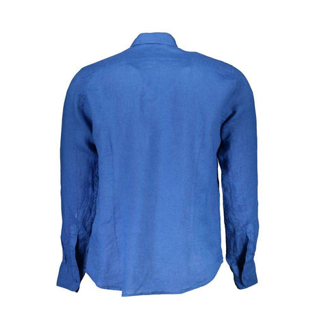 La Martina Blue Linen Men Shirt - Hilstor