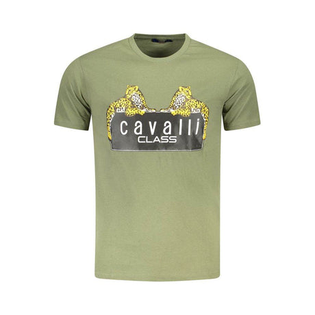 Cavalli Class Green Cotton Men T-Shirt - Hilstor