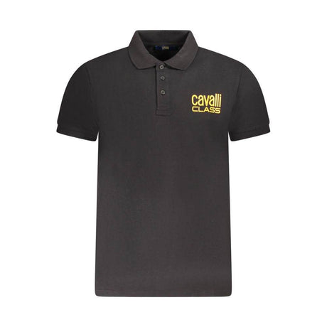 Cavalli Class Black Cotton Men Polo Shirt - Hilstor