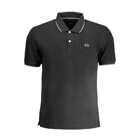 La Martina Black Cotton Men Polo Shirt - Hilstor