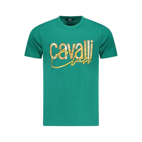 Cavalli Class Green Cotton Men T-Shirt - Hilstor
