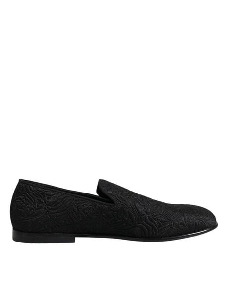 Dolce & Gabbana Black Jacquard Slip On Loafers Formal Shoes - Hilstor