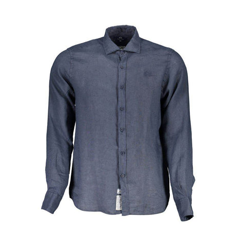 La Martina Blue Linen Men Shirt - Hilstor