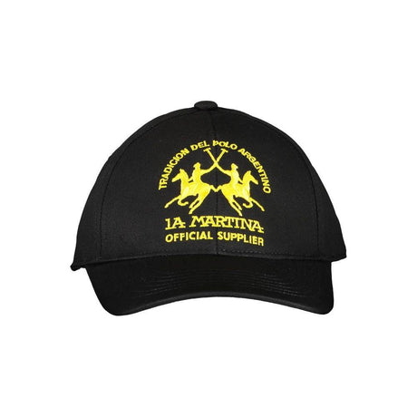 La Martina Black Cotton Men Cap - Hilstor