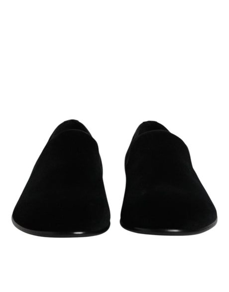 Dolce & Gabbana Black Velvet Slip On Loafers Formal Shoes - Hilstor