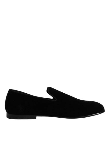 Dolce & Gabbana Black Velvet Slip On Loafers Formal Shoes - Hilstor