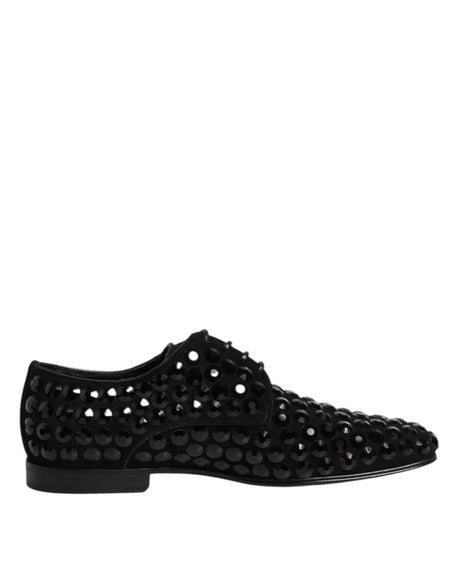 Dolce & Gabbana Black Suede Strass Derby Formal Shoes - Hilstor