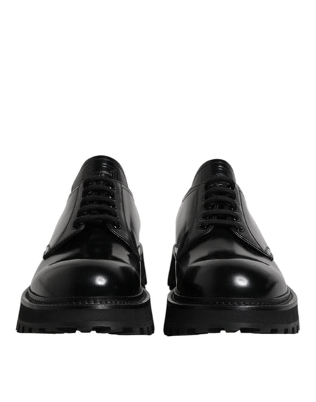 Dolce & Gabbana Black Leather Lace Up Derby Men Dress Shoes - Hilstor