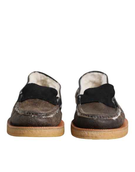 Dolce & Gabbana Brown White Calfskin Leather Loafers Shoes - Hilstor