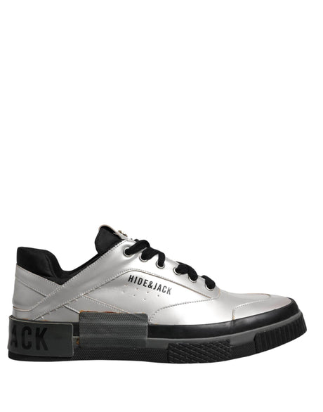HIDE & JACK Metallic Silver Low Top Lace Up Sneakers Shoes - Hilstor