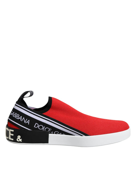 Dolce & Gabbana Red Logo Low Top Slip On Men Sneakers Shoes - Hilstor