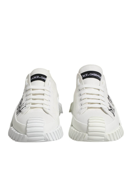 Dolce & Gabbana White Logo Print Lace Up Low Top Sneakers Shoes - Hilstor