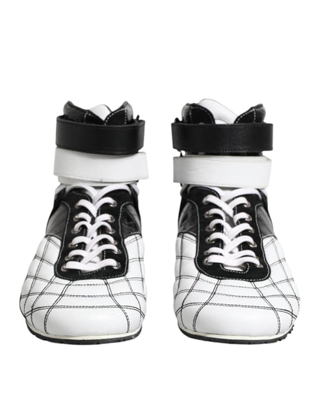 Dolce & Gabbana Black White Leather High Top Sneakers Shoes - Hilstor