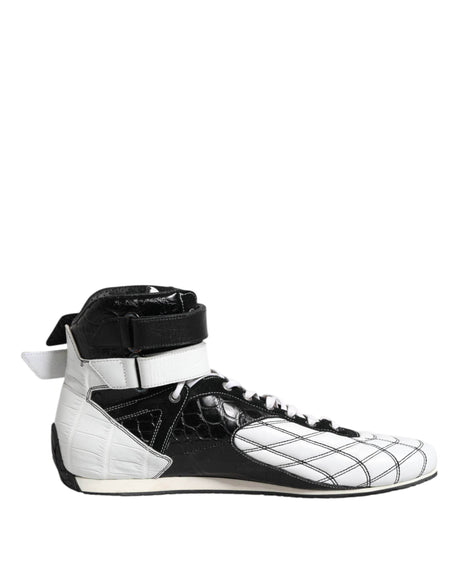 Dolce & Gabbana Black White Leather High Top Sneakers Shoes - Hilstor