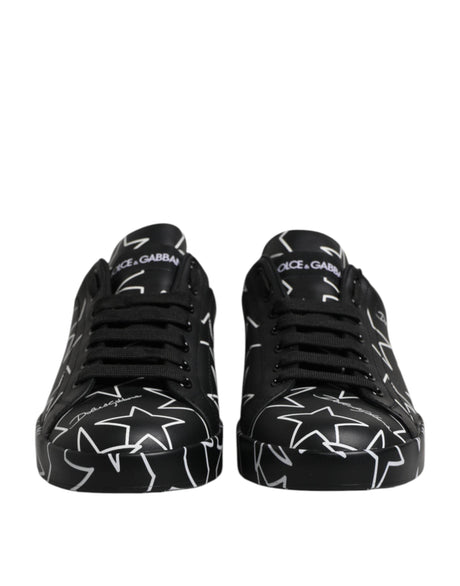 Dolce & Gabbana Black White Stars Low Top Men Sneakers Shoes - Hilstor