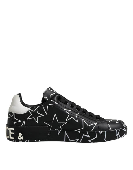 Dolce & Gabbana Black White Stars Low Top Men Sneakers Shoes - Hilstor