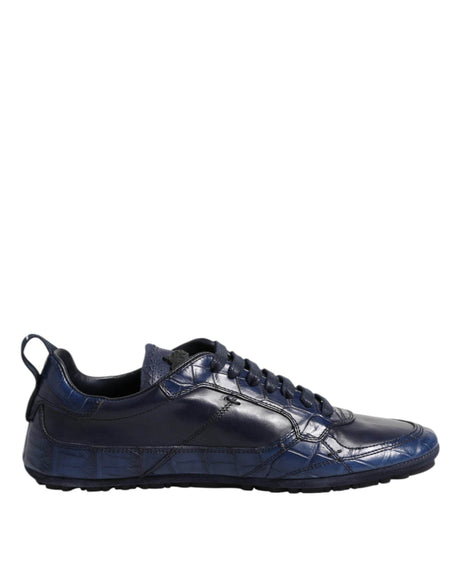 Dolce & Gabbana Dark Blue Leather Low Top Men Sneakers Shoes - Hilstor