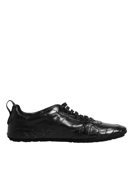 Dolce & Gabbana Black Exotic Leather Low Top Sneakers Shoes - Hilstor