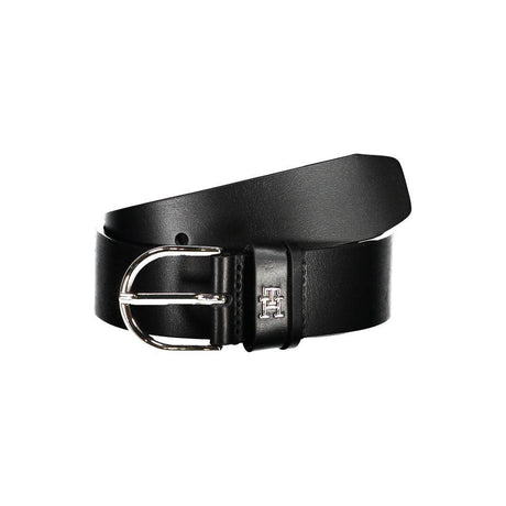 Tommy Hilfiger Chic Black Leather Belt with Metal Buckle - Hilstor