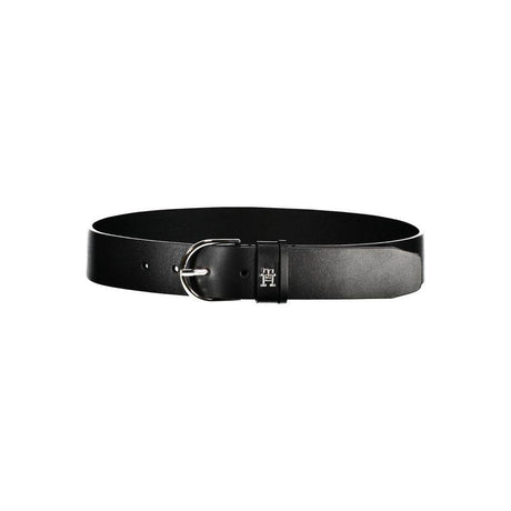 Tommy Hilfiger Chic Black Leather Belt with Metal Buckle - Hilstor