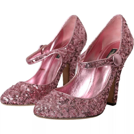 Dolce & Gabbana Pink Sequin Mary Jane Pumps High Heels Shoes - Hilstor