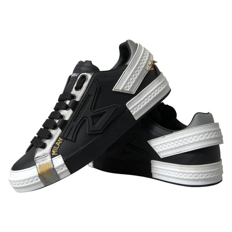 Dolce & Gabbana Black Leather Low Top Sneakers Portofino Shoes - Hilstor