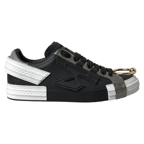 Dolce & Gabbana Black Leather Low Top Sneakers Portofino Shoes - Hilstor