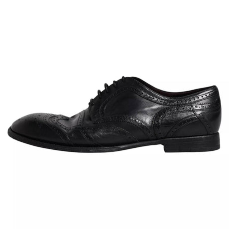 Dolce & Gabbana Dark Blue Leather Derby Wingtip Formal Shoes - Hilstor