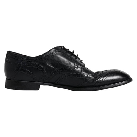 Dolce & Gabbana Dark Blue Leather Derby Wingtip Formal Shoes - Hilstor
