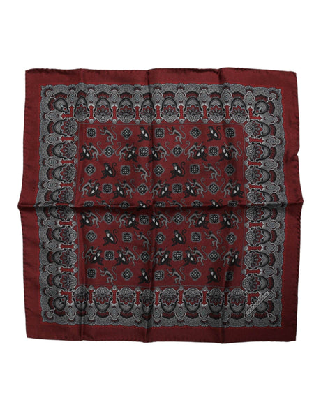 Dolce & Gabbana Maroon Monkey Print Silk Square Foulard Scarf - Hilstor