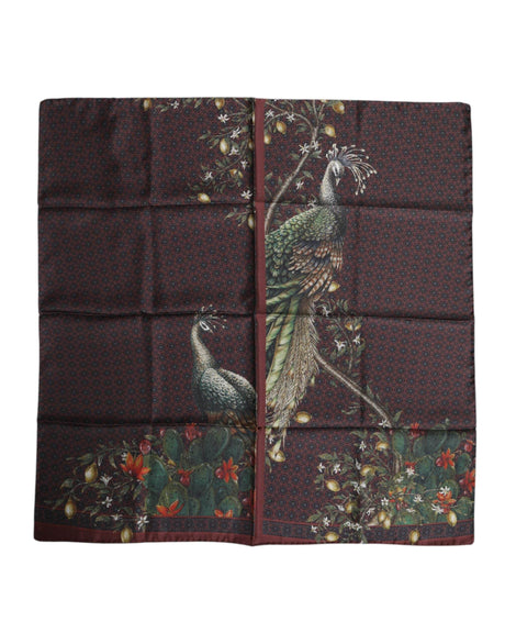 Dolce & Gabbana Brown Peacock Print Square Men Foulard Scarf - Hilstor