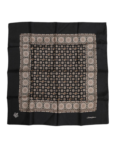 Dolce & Gabbana Black Brown Patterned Square Foulard Scarf - Hilstor