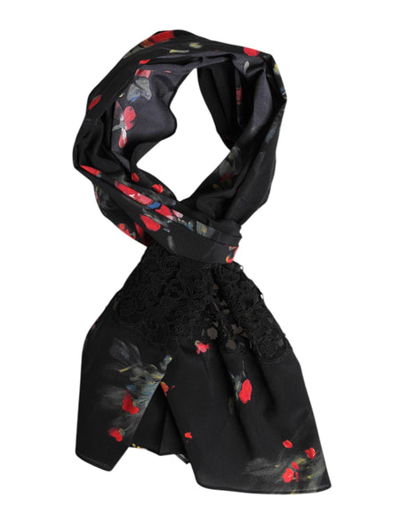 Dolce & Gabbana Black Floral Print Neck Warmer Wrap Scarf - Hilstor