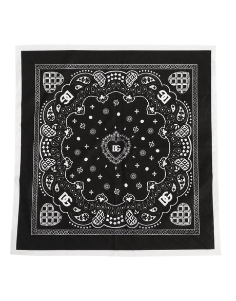 Dolce & Gabbana Black White Bandana Square Men Foulard Scarf - Hilstor