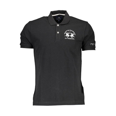 La Martina Black Cotton Polo Shirt - Hilstor