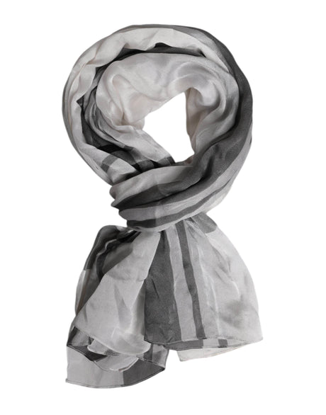 Dolce & Gabbana White Black Silk Warmer Wrap Foulard Scarf - Hilstor