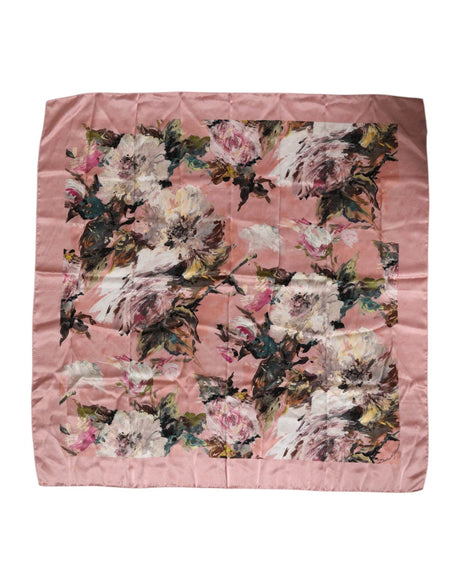 Dolce & Gabbana Pink Silk Floral Print Square Foulard Scarf - Hilstor