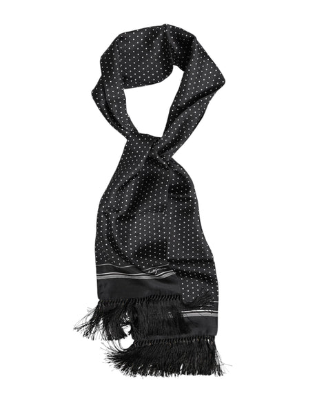 Dolce & Gabbana Black White Polka Dot Fringes Foulard Scarf - Hilstor