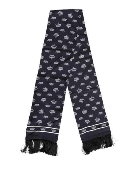 Dolce & Gabbana Black Silk Crown Fringes Men Foulard Scarf - Hilstor