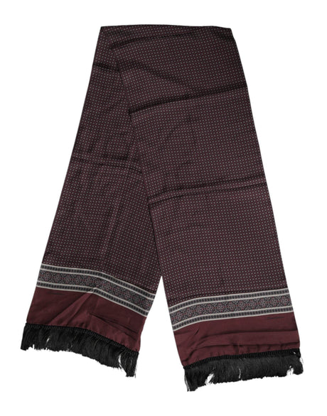 Dolce & Gabbana Maroon Dotted Silk Fringes Foulard Scarf - Hilstor