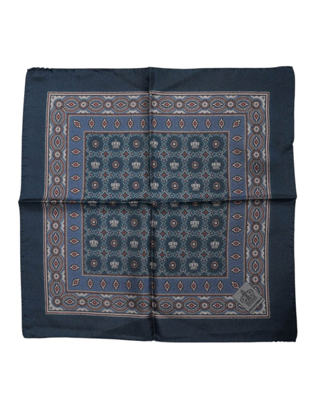 Dolce & Gabbana Blue Printed Silk Square Men Foulard Scarf - Hilstor