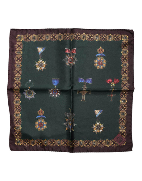 Dolce & Gabbana Green Medals Silk Square Foulard Scarf - Hilstor