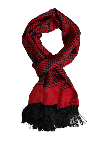Dolce & Gabbana Red Dotted Silk Fringes Men Foulard Scarf - Hilstor