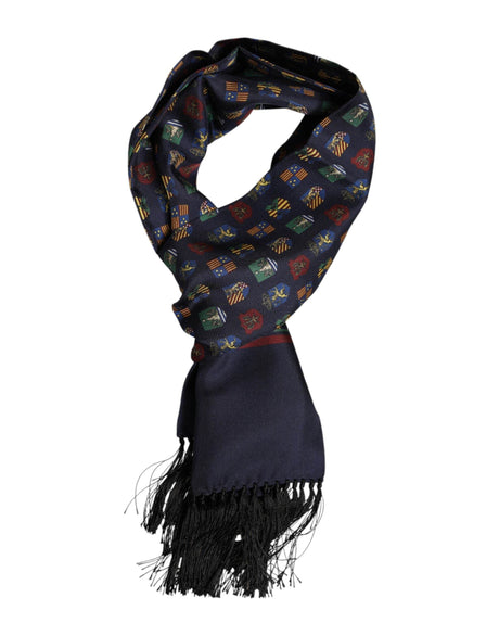 Dolce & Gabbana Blue Silk Printed Fringes Foulard Scarf - Hilstor