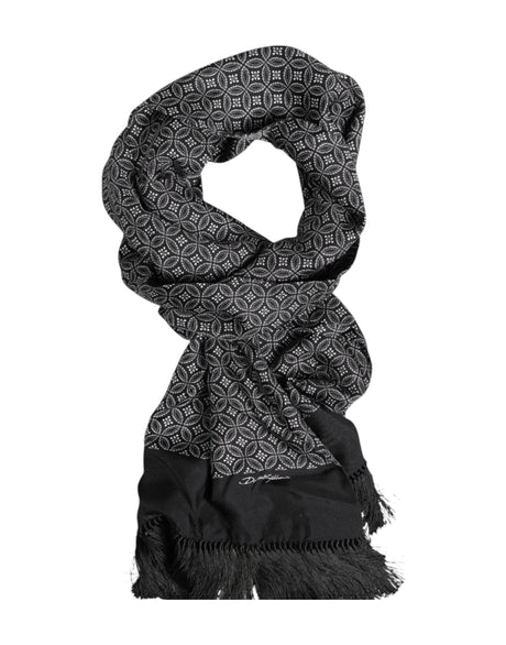 Dolce & Gabbana Black Patterned Fringes Men Foulard Scarf - Hilstor