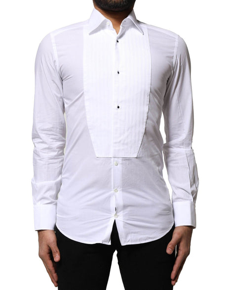 Dolce & Gabbana White GOLD Cotton Poplin Formal Dress Shirt - Hilstor
