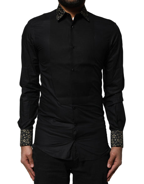 Dolce & Gabbana Black Cotton GOLD Long Sleeves Dress Shirt - Hilstor